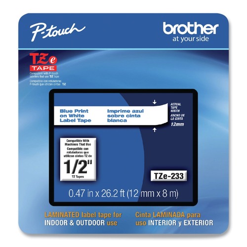 Tapes | Brother P-Touch TZE233CS 0.47 in. x 26.2 ft. TZe Laminated Removable Label Tapes - Blue on White image number 0