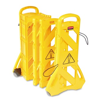 SAFETY SIGNS | Rubbermaid Commercial FG9S1100YEL 13 ft x 40 in. Plastic Portable Mobile Safety Barrier - Yellow