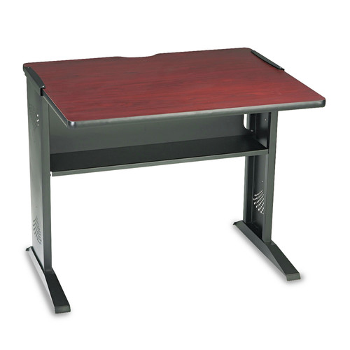 Office Desks & Workstations | Safco 1930 35.5 in. x 28 in. x 30 in. Computer Desk with Reversible Top - Mahogany/Medium Oak/Black image number 0