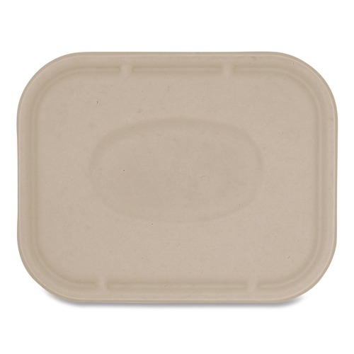 Food Trays, Containers, and Lids | World Centric TRLSC10LF 7.8 in. x 10.1 in. x 0.5 in. Paper Fiber Lids for Fiber Containers - Natural (400/Carton) image number 0