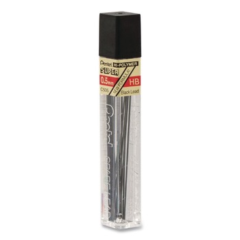 Pentel C505-HB 0.5 mm Super Hi-Polymer HB Lead Refills - Black (12/Pack)