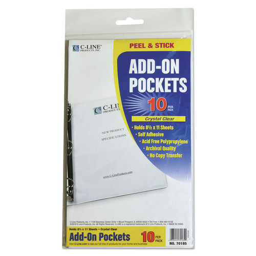 Sheet Protectors | C-Line 70185 25 in. 11 x 8.5 Peel and Stick Add-On Filing Pockets (10/Pack) image number 0