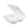 Food Trays, Containers, and Lids | Dart 90HT3 9 in. x 9.4 in. x 3 in. 3 Compartments Insulated Foam Hinged Lid Containers - White (200/Carton) image number 1