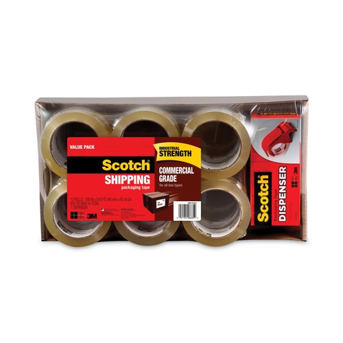 Packing Tapes | Scotch 3750-12-DP3 3 in. Core, 1.88 in. x 54.6 Yards 3750 Commercial Grade Packaging Tape with DP 300 Dispenser - Clear (12/Pack) image number 0