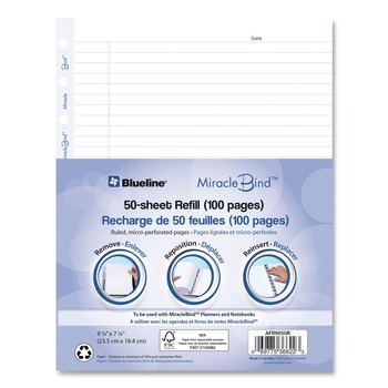 Blueline AFR9050R 9.25 in. x 7.25 in. MiracleBind Undated Ruled Paper Refill Sheets for all MiracleBind Notebooks and Planners - White/Blue Sheets