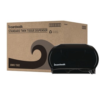 Boardwalk R3670BKBW 13 in. x 6.75 in. x 8.75 in. Standard Twin Toilet Tissue Dispenser - Black