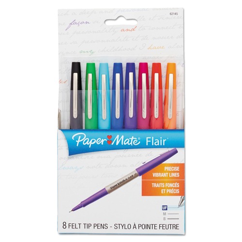 Pens | Paper Mate 1927694 Flair Felt Tip 0.4 mm Stick Porous Point Pen - Assorted Ink and Barrel Colors/Extra-Fine (8-Piece/Set) image number 0