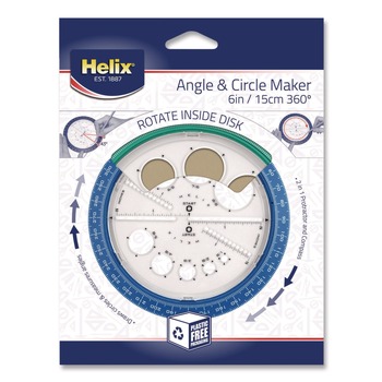 Maped Helix 36002 2 in. Ruler Edge Plastic 360 Degree Angle and Circle Maker 2-in-1 Protractor and Compass Tool - Random Assorted Color