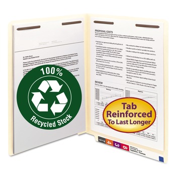 Smead 34160 0.75 in. Expansion Recycled End Tab Fastener Folders - Manila Exterior/Letter Size (50/Box)