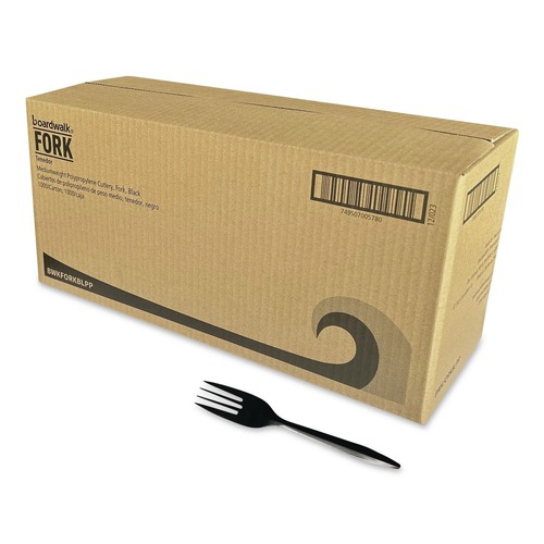 Cutlery | Boardwalk BWKFORKBLPP Mediumweight Polypropylene Plastic Fork Cutlery - Black (1000/Carton) image number 0