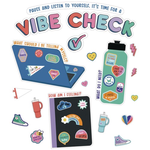 Floor Signs & Safety Signs | Carson-Dellosa 110584 51-Piece 14.1 in. x 17.9 in. We Stick Together: Vibe Check Decorative Bulletin Board Set - Multicolor image number 0