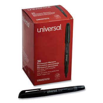 Universal UNV07070 Fine Bullet Tip Pen-Style Permanent Marker - Black (36/Pack)