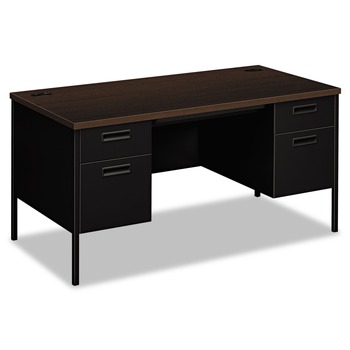 HON HP3262.MOCH.P 60 in. x 30 in. x 29.5 in. Flush Panel SCS Metro Classic Series Double Pedestal Desk - Mocha/Black