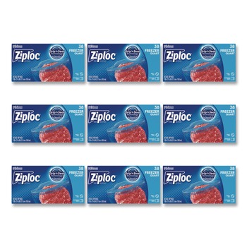 Ziploc 351177 6.97 in. x 7.7 in. 32 oz. Zipper Freezer Bags - Clear (38 Bags/Box, 9 Boxes/Carton)