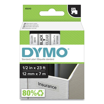 LABELS AND LABEL MAKERS | DYMO 45010 0.5 in. x 23 ft. D1 High-Performance Polyester Removable Label Tape - Black on Clear