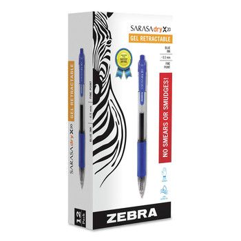 PENS | Zebra 46720 0.5 mm Sarasa Dry Gel X20 Gel Pen - Fine/Blue Ink/Clear/Blue Barrel (1-Dozen)