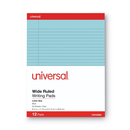 Notebooks & Pads | Universal UNV35880 50-Sheet 8.5 in. x 11 in. Colored Perforated Writing Pads - Wide/Legal Rule, Blue (1 Dozen) image number 0