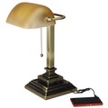 Lamps | Alera ALELMP517AB 10 in. x 10 in. x 15 in. Traditional Banker's Lamp with USB - Antique Brass image number 0