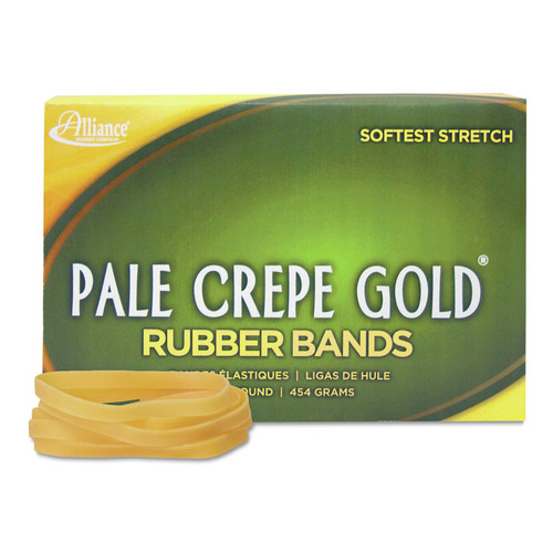 Rubber Bands | Alliance 20645 1 lbs. Box Size 64 0.04 in. Gauge Pale Crepe Gold Rubber Bands - Golden Crepe (1-Box) image number 0