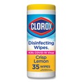 Hand Wipes | Clorox 01594 7 in. x 8 in. 1-Ply Disinfecting Wipes - Crisp Lemon, White (35/Canister) image number 1