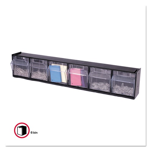 Boxes & Bins | Deflecto 20604OP Tilt Bin 23.63 in. x 3.63 in. x 4.5 in. Interlocking Multi-Bin Storage Organizer - Black/Clear image number 0