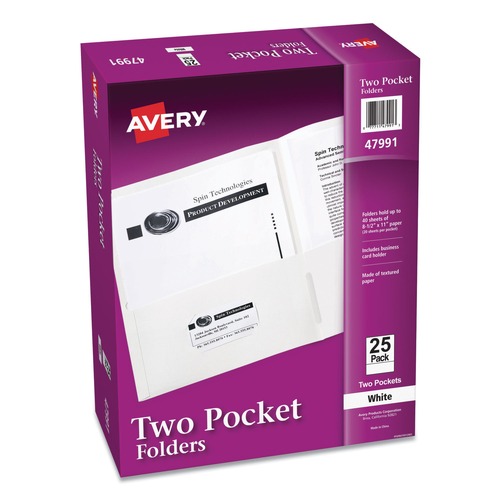 Filing & Folders | Avery 47991 40 Sheet Capacity 11 in. x 8.5 in. Two-Pocket Folder - White (25/Box) image number 0