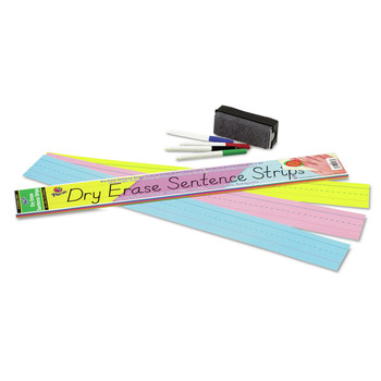 Pacon P5186 24 x 3 Dry Erase Sentence Strips - Blue/Pink/Yellow (30/Pack)