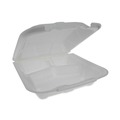 Food Trays, Containers, and Lids | Pactiv Corp. YTD19903ECON 3 Compartment 9.13 in. x 9 in. x 3.25 in. Dual Tab Lock Economy Foam Hinged Lid Containers - White (150/Carton) image number 1