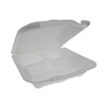 Food Trays, Containers, and Lids | Pactiv Corp. YTD19903ECON 9.13 in. x 9 in. x 3.25 in. 3 Compartment Dual Tab Lock Economy Vented Foam Hinged Lid Containers - White (150/Carton) image number 1