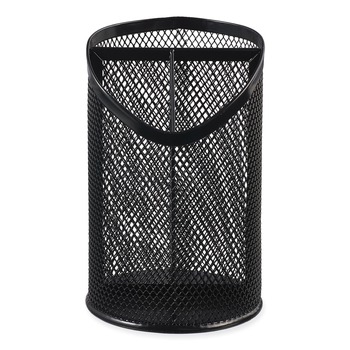 Universal UNV20019 4.13 in. Diameter x 6 in. Height 3-Compartment Metal Mesh Pencil Cup - Black