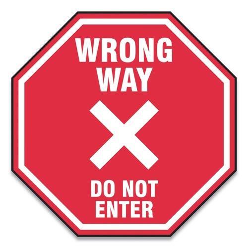 Floor Signs & Safety Signs | GN1 MFS465ESP 12 in. x 12 in. "Wrong Way Do Not Enter" Slip-Gard Social Distance Floor Signs - Red (25/Pack) image number 0