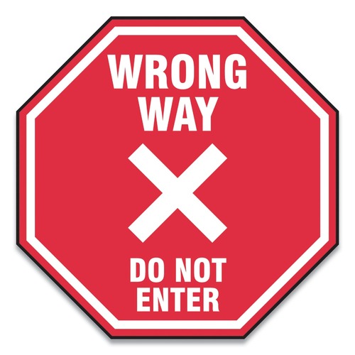 Floor Signs & Safety Signs | GN1 MFS465ESP 12 in. x 12 in. "Wrong Way Do Not Enter" Slip-Gard Social Distance Floor Signs - Red (25/Pack) image number 0