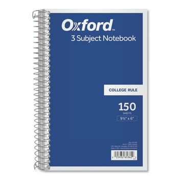PRODUCTS | Oxford 65362 9.5 in. x 6 in. Sheets 3-Subject Medium/College Rule Coil-Lock Wirebound Notebook - Randomly Assorted Cover Color