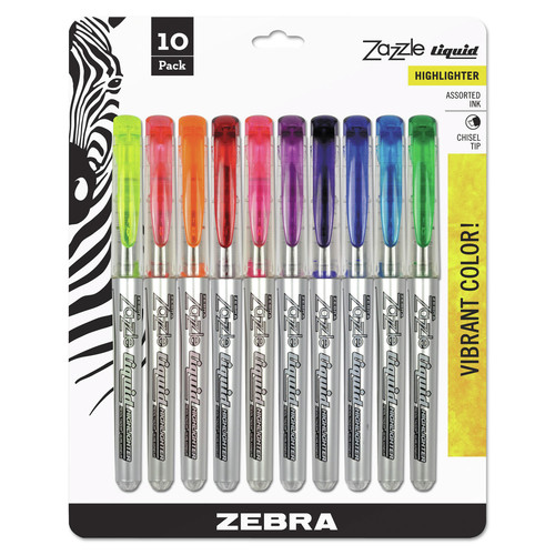 Pens | Zebra 71111 Zazzle Chisel Tip Liquid Ink Highlighter - Assorted Ink Colors/Assorted Barrel Colors (10/Set) image number 0