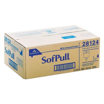Georgia Pacific Professional 28124 SofPull 7.8 in. x 15 in. 1-Ply Center-Pull Perforated Paper Towels - White (320/Roll, 6-Rolls/Carton)