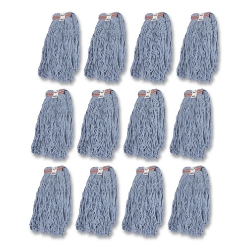 Mops | Rubbermaid Commercial FGF51700BL00 20 oz. 1 in. Headband Cut-End Blend Cotton/Synthetic Mop Head - Blue (12/Carton) image number 0