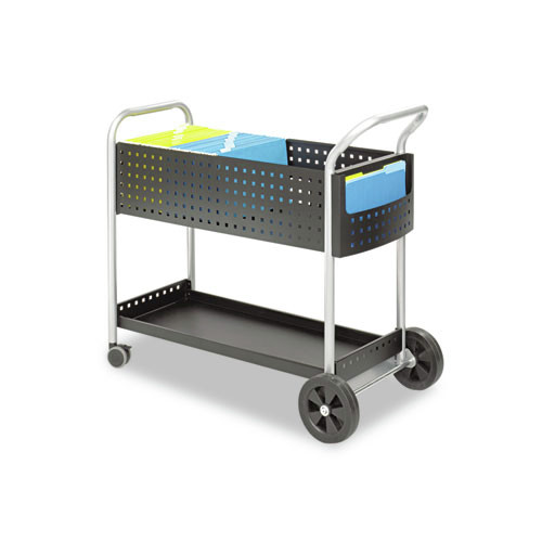 Office Filing Cabinets & Shelves | Safco 5239BL Metal 1 Shelf 2 Bins 22.5 in. x 39.5 in. x 40.75 in. Scoot Dual-Purpose Mail and Filing Cart - Black/Silver image number 0