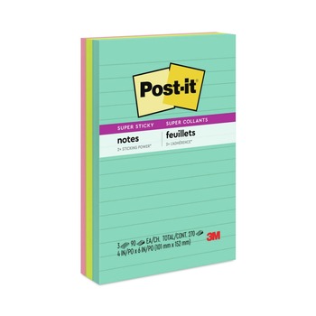 Post-it Notes Super Sticky 660-3SSMIA 4 in. x 6 in. Note Ruled Pads - Supernova Neon Collection Colors (3/Pack)