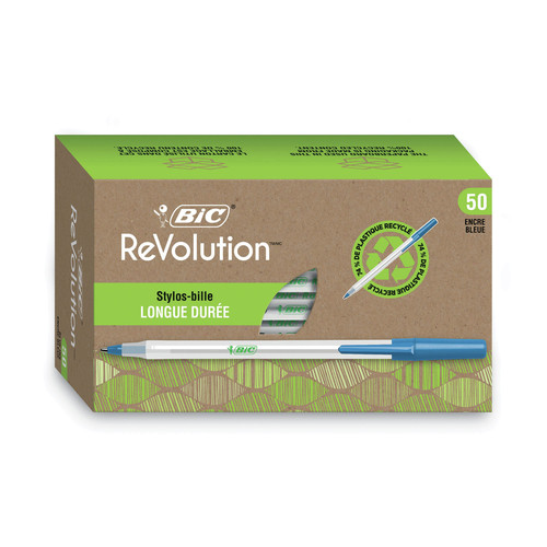 Pens | BIC GSME509BE Ecolutions Round Stic Medium 1 mm. Stick Ballpoint Pen Value Pack - Blue Ink/Clear Barrel (50/Pack) image number 0