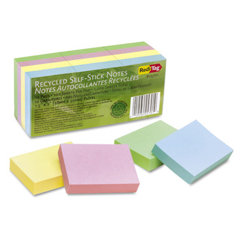 PAPER AND PRINTABLES | Redi-Tag B25701 1.5 in. x 2 in. 100% Recycled Self-Stick Notes - Assorted Pastel Colors (12/Pack)