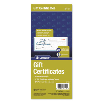 Adams GFTC1 8 x 3.4 Gift Certificates with Envelopes - White/Canary