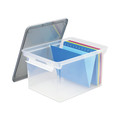 File Folders | Storex 61530U01C 18.5 in. x 14.25 in. x 10.88 in. Portable Letter/Legal File Tote with Locking Handles - Clear/Silver image number 1