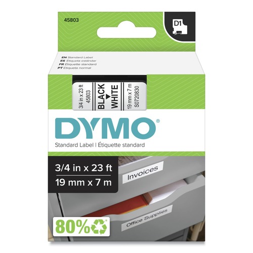 Back to School Sale | DYMO 45803 0.75 in. x 23 ft. D1 High-Performance Polyester Removable Label Tape - Black on White image number 0