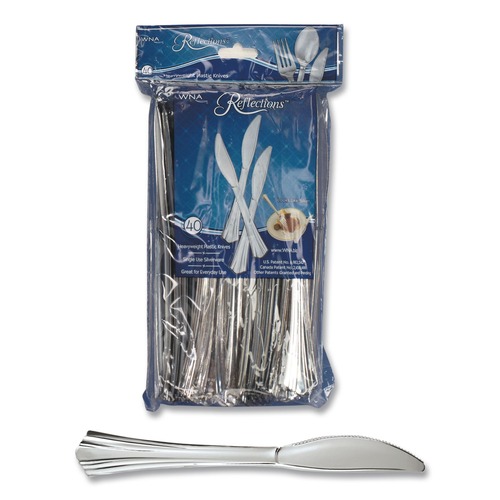 Cutlery | WNA WNA REF320KN Reflections Heavyweight Plastic Utensils Knife - Silver (320/Carton) image number 0