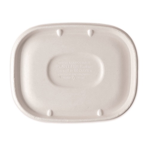 Food Trays, Containers, and Lids | World Centric CTLSCU3LF 8.9 in. x 6.9 in. x 0.4 in. Paper Fiber Lids for Fiber Containers - Natural (400/Carton) image number 0