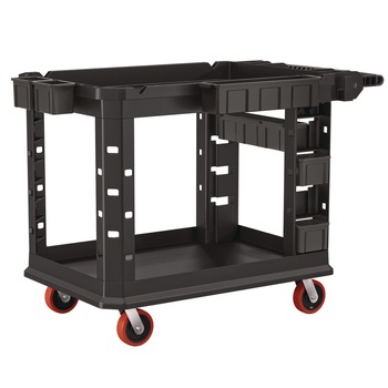 Suncast Commercial PUCHD2645 26.5 in. x 48.78 in. x 34.81 in. 2 Shelves 6 Bins Plastic Heavy Duty Plus Utility Cart - Black