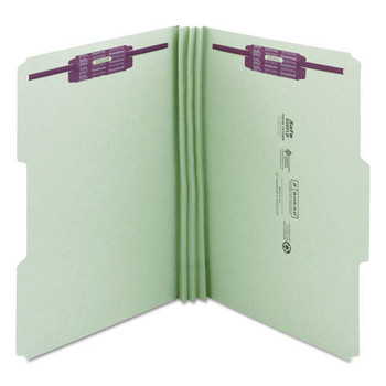 Smead 19944 3 in. Expansion Recycled Pressboard 1/3-Cut Tab Fastener Folders with Two SafeSHIELD Fasteners - Legal Size/Gray-Green (25/Box)