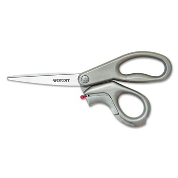 Westcott 13227 E-Z Open 8 in. Long 3.25 in. Cut Length Box Opener Stainless Steel Shears - Offset Gray Handle