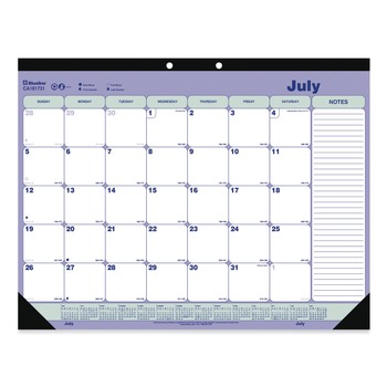 OFFICE PRESENTATION SUPPLIES | Blueline CA181731 21.25 in. x 16 in. 13-Month (Jul 2025-2026) Academic Desk Pad Calendar - White/Blue/Green Sheets/Black Headband