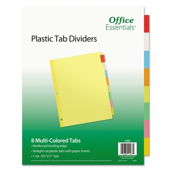 Office Essentials 11467 11 in. x 8.5 in. 8-Tab Plastic Insertable Dividers - Assorted Tabs (1-Set)